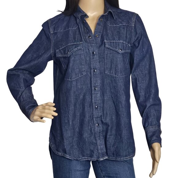 2/$50 J. Crew Blue Denim Snap Front Shirt Long Sleeve Size 2 - Picture 1 of 6